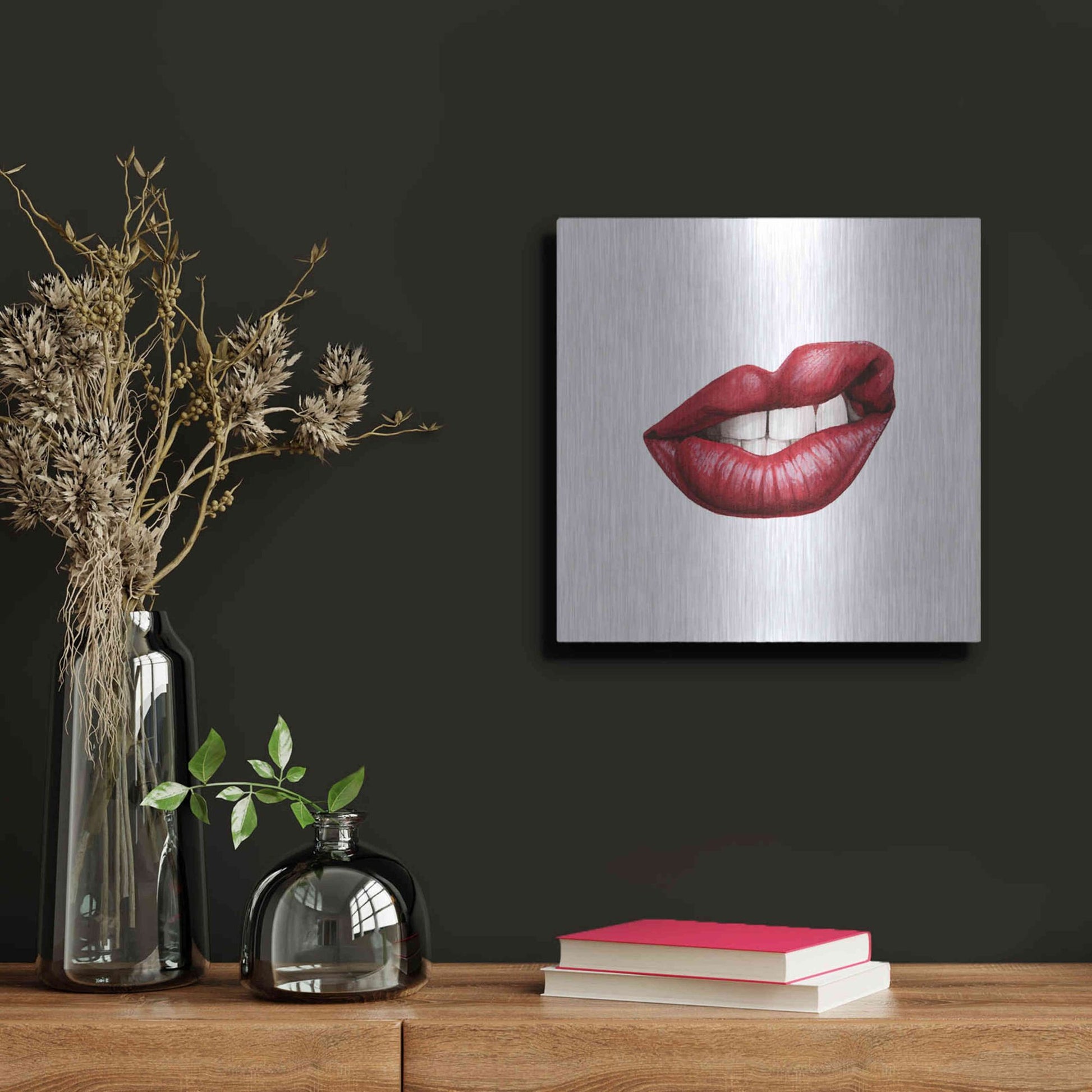 Luxe Metal Art 'Emotion Lips III' by Grace Popp, Metal Wall Art,12x12