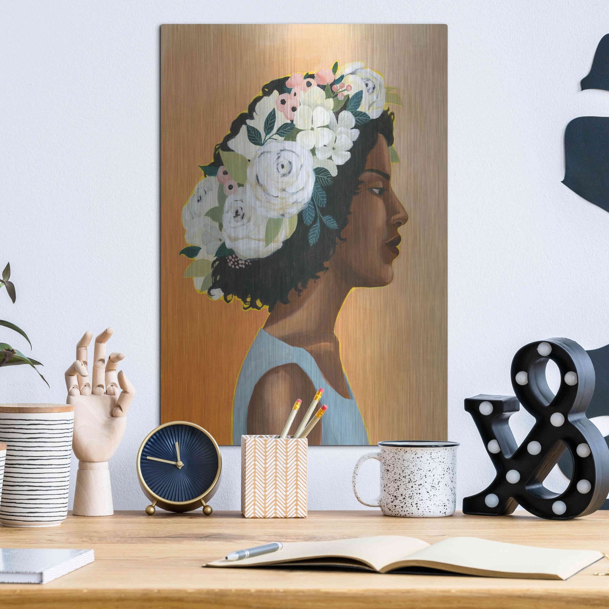 Luxe Metal Art 'Modern Laurel I' by Grace Popp, Metal Wall Art,12x16