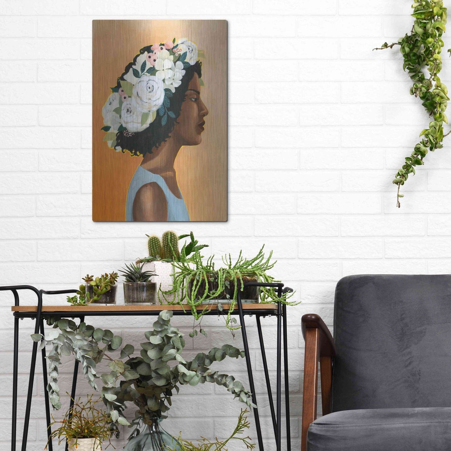Luxe Metal Art 'Modern Laurel I' by Grace Popp, Metal Wall Art,12x16