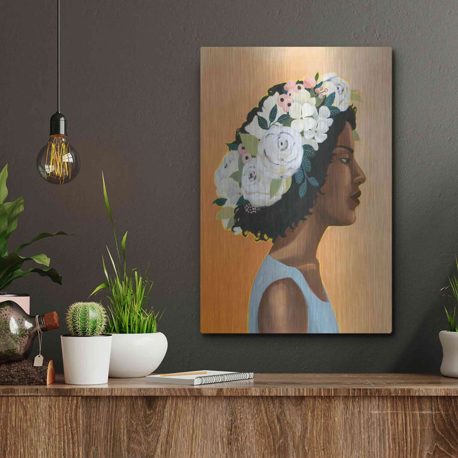 Luxe Metal Art 'Modern Laurel I' by Grace Popp, Metal Wall Art,12x16