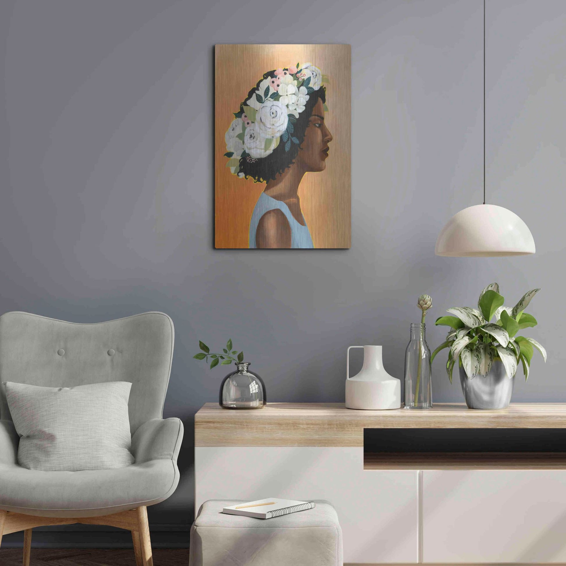 Luxe Metal Art 'Modern Laurel I' by Grace Popp, Metal Wall Art,16x24