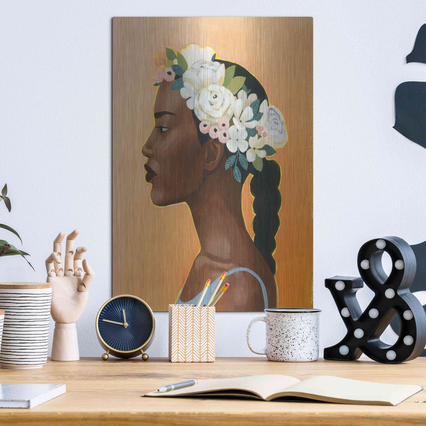Luxe Metal Art 'Modern Laurel II' by Grace Popp, Metal Wall Art,12x16