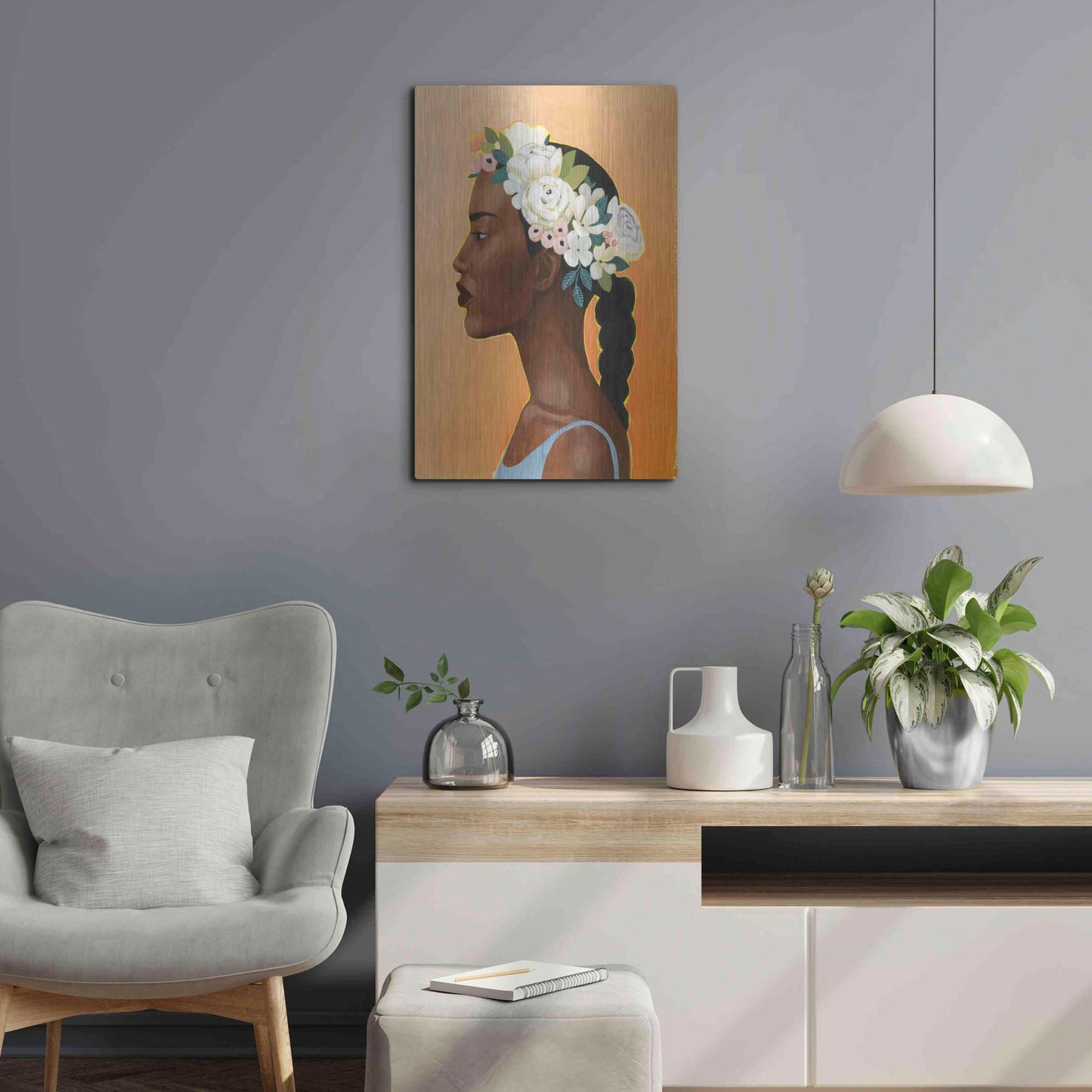 Luxe Metal Art 'Modern Laurel II' by Grace Popp, Metal Wall Art,16x24