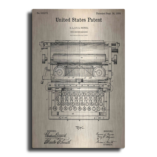 Luxe Metal Art 'Typewriter Vintage Patent Blueprint,' Metal Wall Art