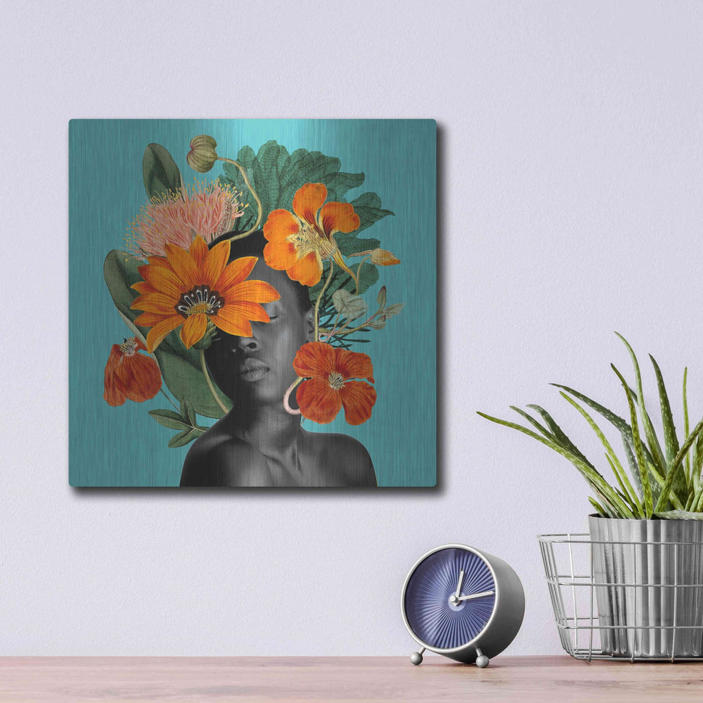 Luxe Metal Art 'Tangerine Tropics I' by Grace Popp, Metal Wall Art,12x12