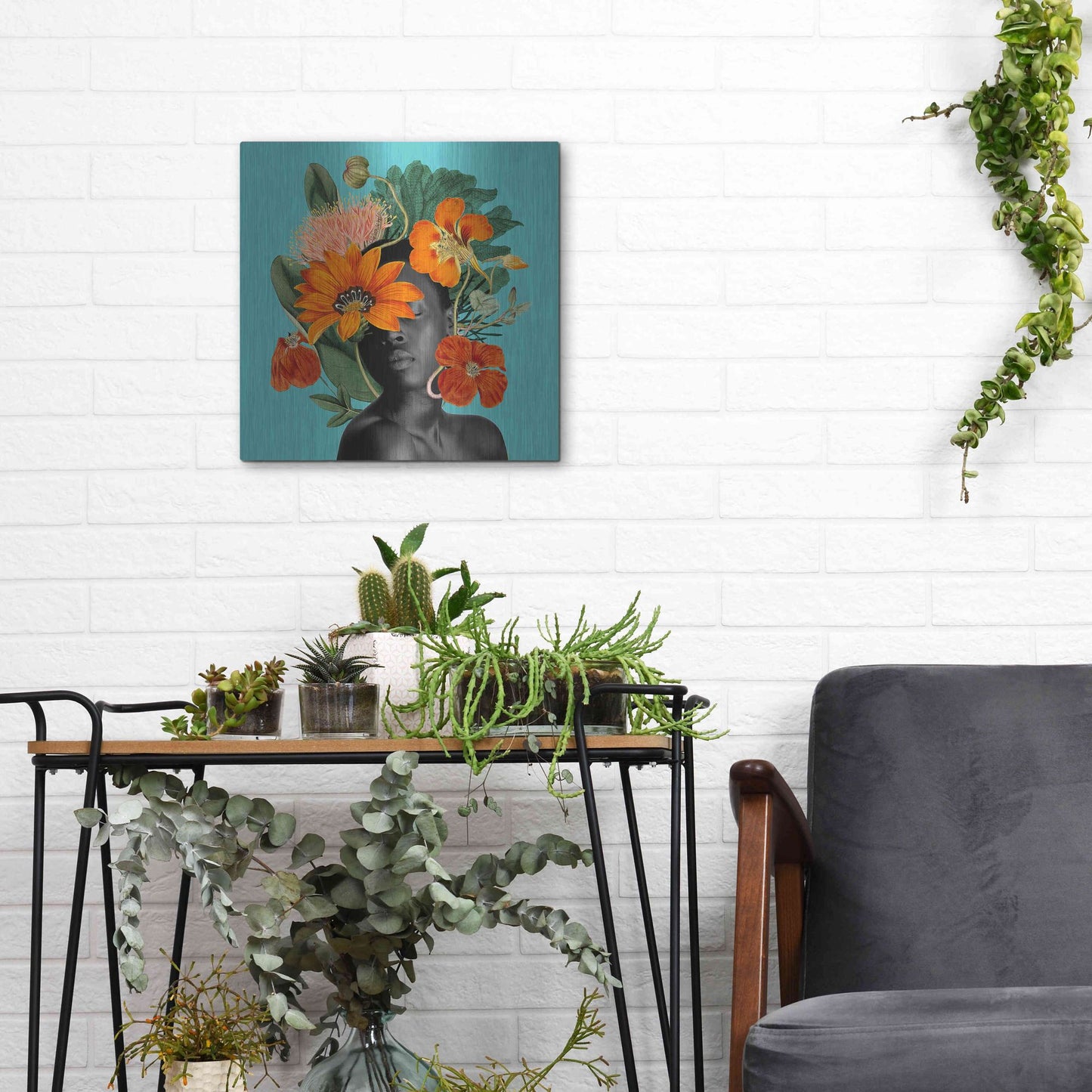 Luxe Metal Art 'Tangerine Tropics I' by Grace Popp, Metal Wall Art,12x12