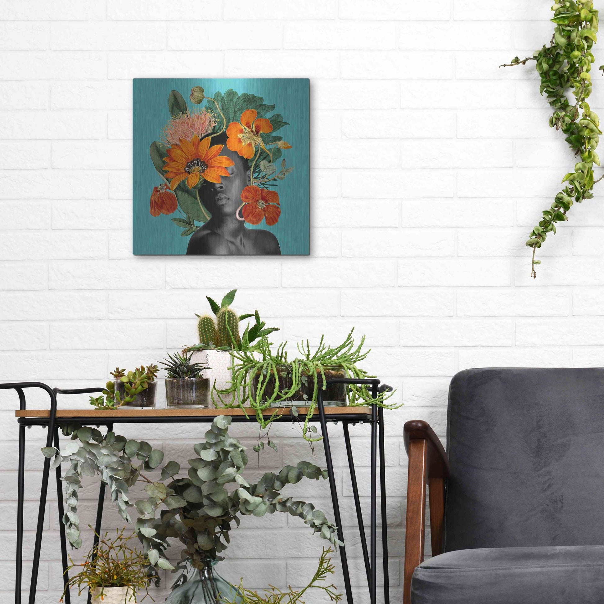 Luxe Metal Art 'Tangerine Tropics I' by Grace Popp, Metal Wall Art,12x12