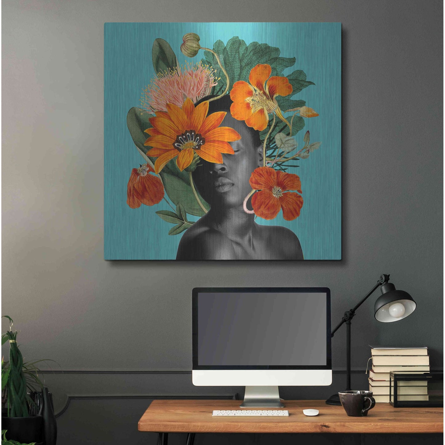 Luxe Metal Art 'Tangerine Tropics I' by Grace Popp, Metal Wall Art,36x36