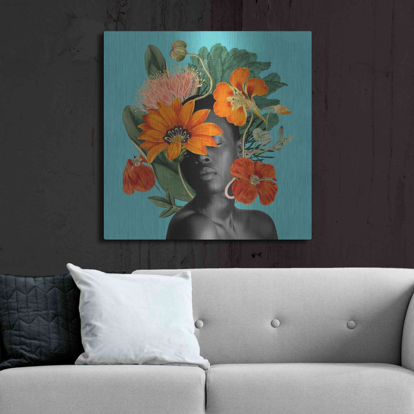 Luxe Metal Art 'Tangerine Tropics I' by Grace Popp, Metal Wall Art,36x36