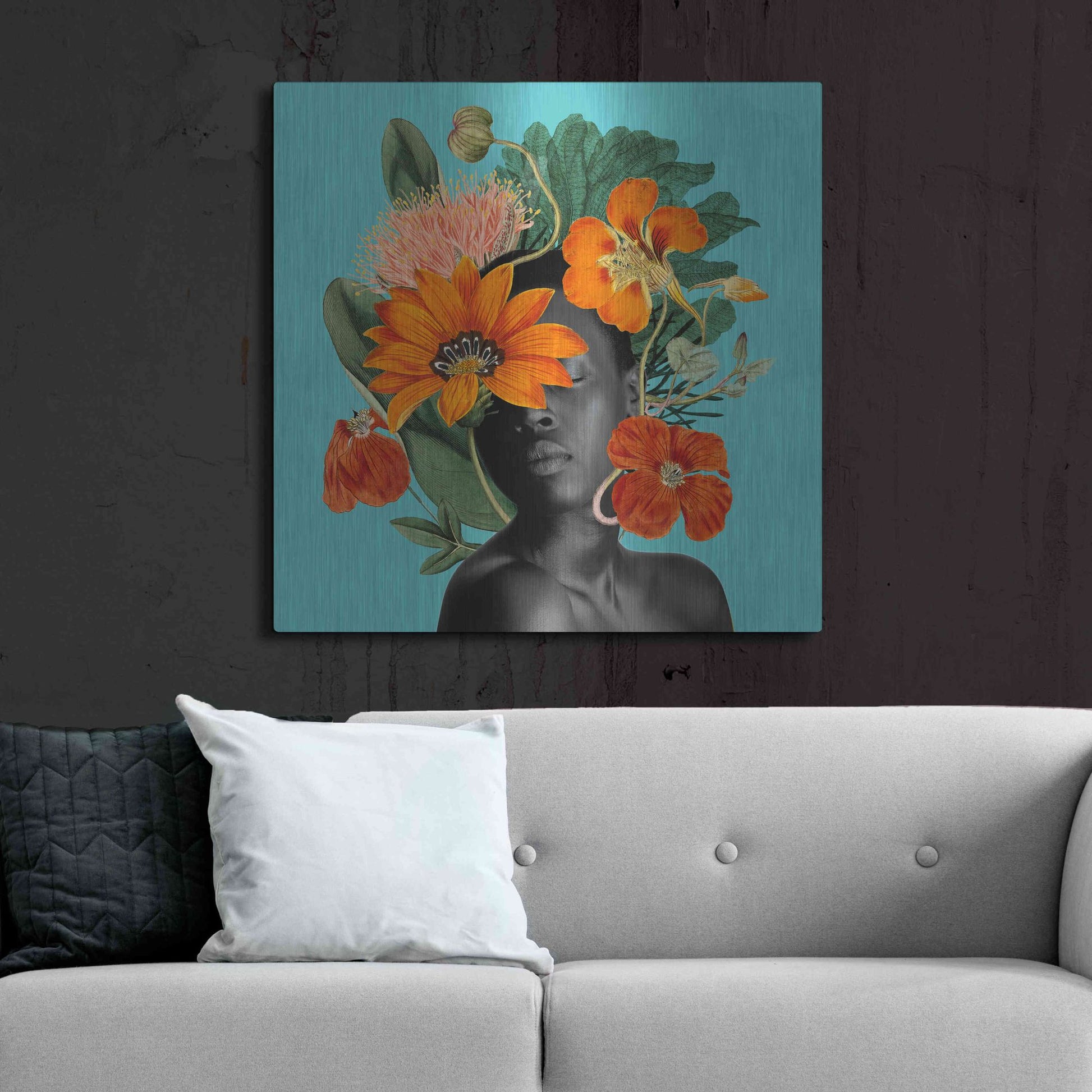 Luxe Metal Art 'Tangerine Tropics I' by Grace Popp, Metal Wall Art,36x36