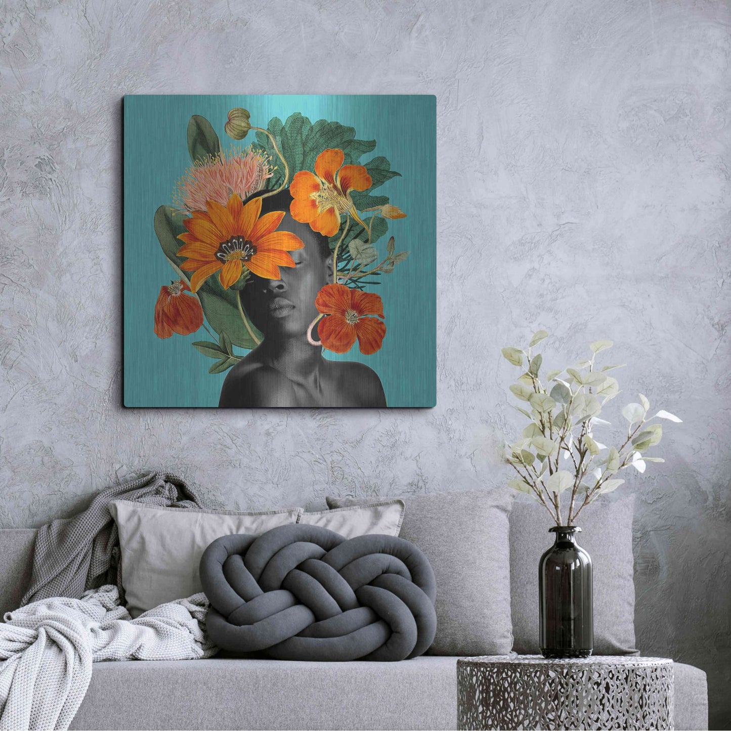 Luxe Metal Art 'Tangerine Tropics I' by Grace Popp, Metal Wall Art,36x36