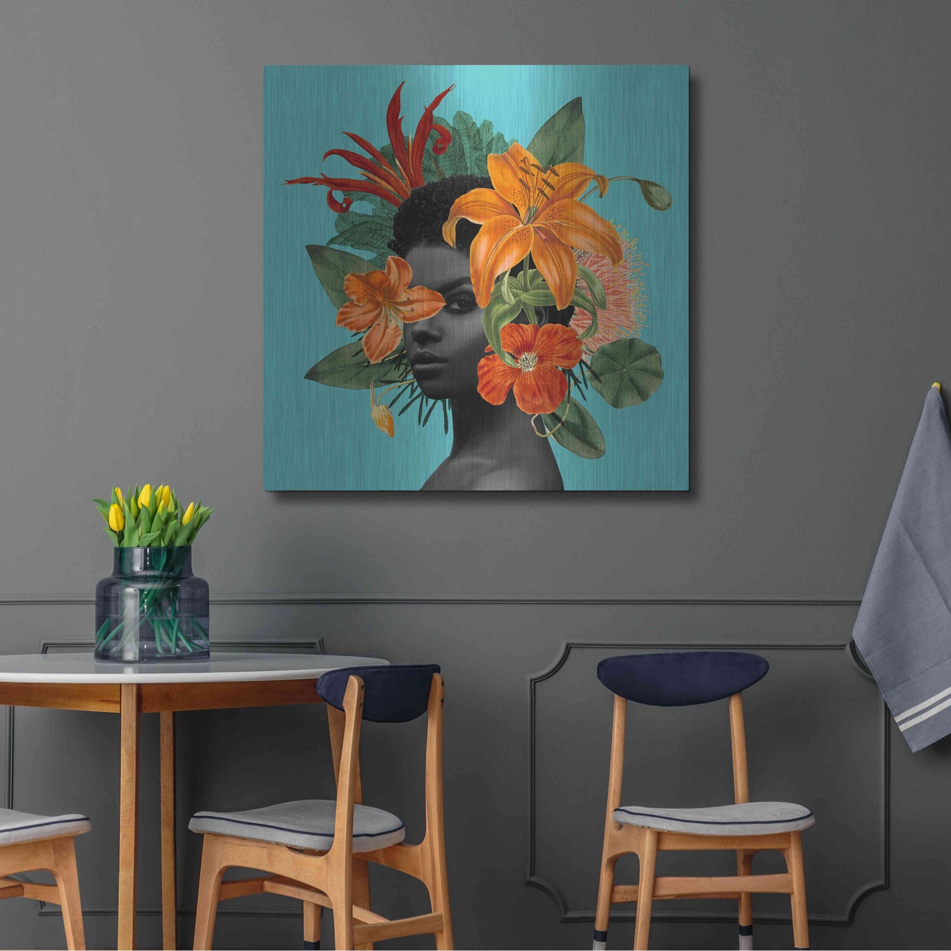 Luxe Metal Art 'Tangerine Tropics II' by Grace Popp, Metal Wall Art,36x36