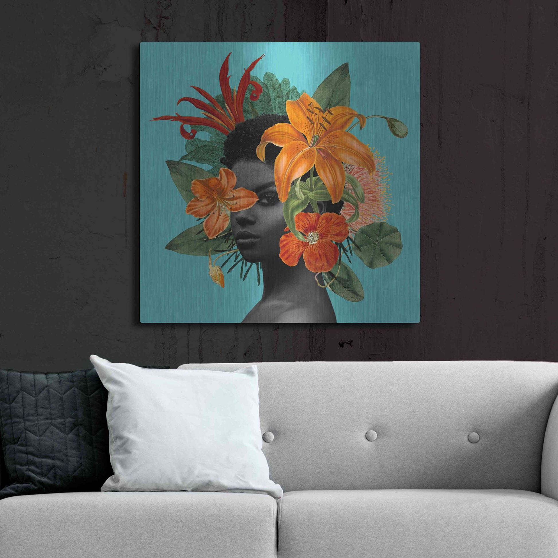 Luxe Metal Art 'Tangerine Tropics II' by Grace Popp, Metal Wall Art,36x36