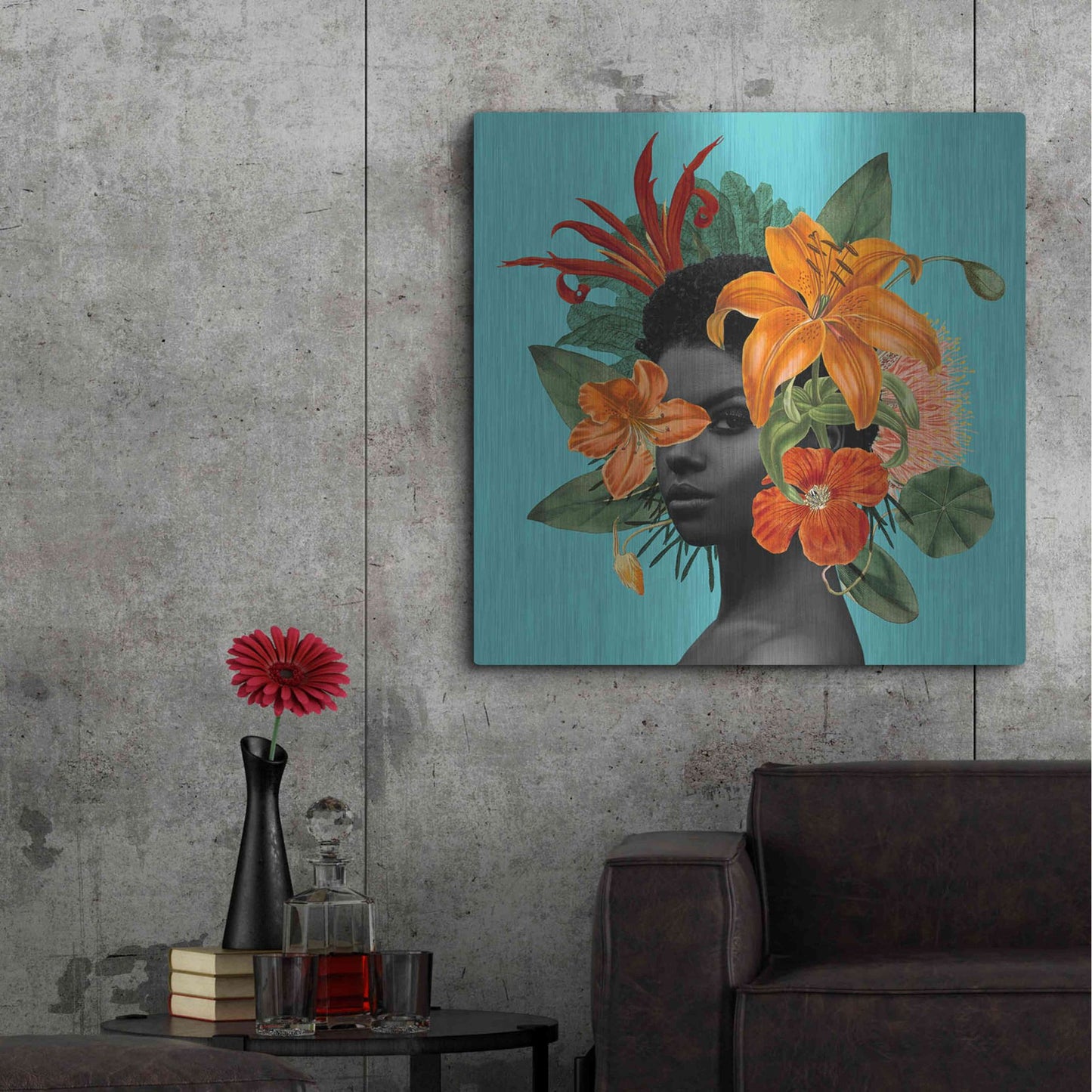 Luxe Metal Art 'Tangerine Tropics II' by Grace Popp, Metal Wall Art,36x36