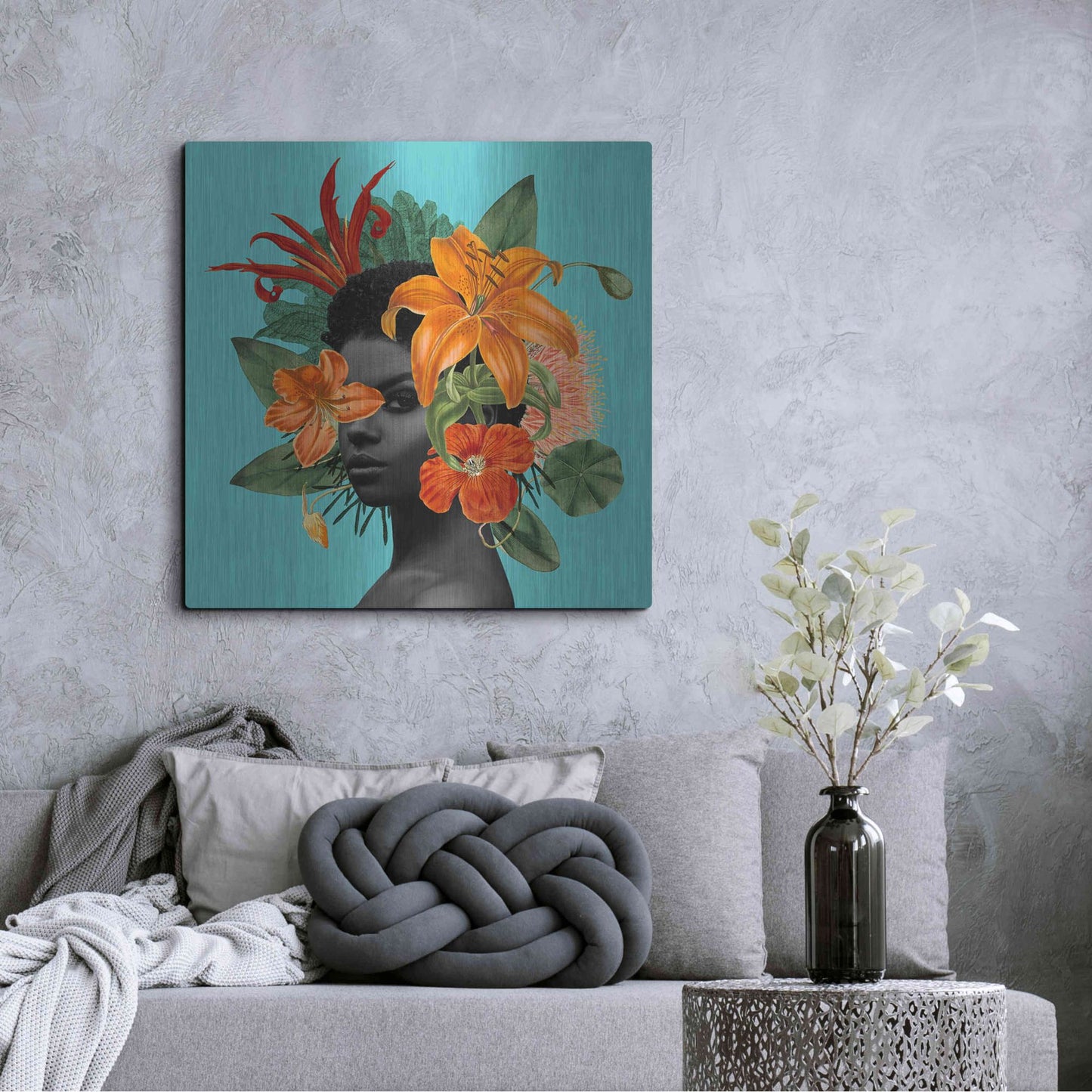 Luxe Metal Art 'Tangerine Tropics II' by Grace Popp, Metal Wall Art,36x36