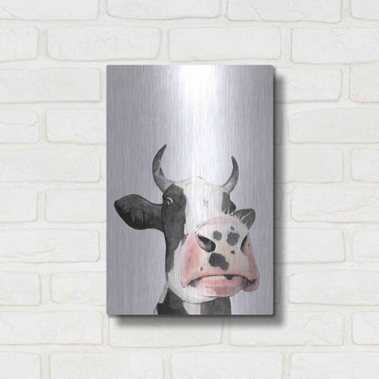 Luxe Metal Art 'Watercolor Cow Portrait I' by Grace Popp, Metal Wall Art,12x16