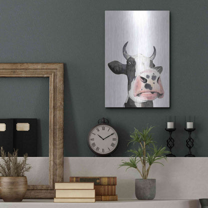 Luxe Metal Art 'Watercolor Cow Portrait I' by Grace Popp, Metal Wall Art,12x16
