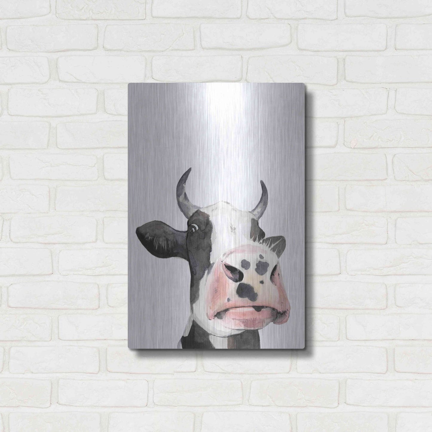 Luxe Metal Art 'Watercolor Cow Portrait I' by Grace Popp, Metal Wall Art,16x24