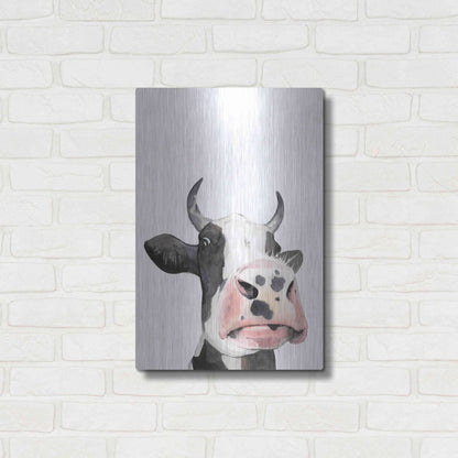 Luxe Metal Art 'Watercolor Cow Portrait I' by Grace Popp, Metal Wall Art,16x24