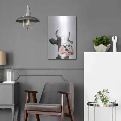 Luxe Metal Art 'Watercolor Cow Portrait I' by Grace Popp, Metal Wall Art,16x24