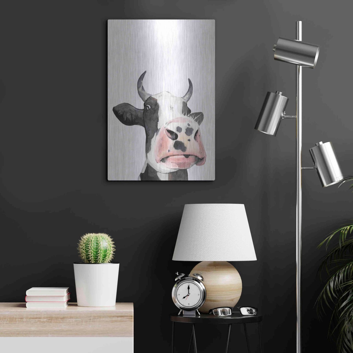 Luxe Metal Art 'Watercolor Cow Portrait I' by Grace Popp, Metal Wall Art,16x24