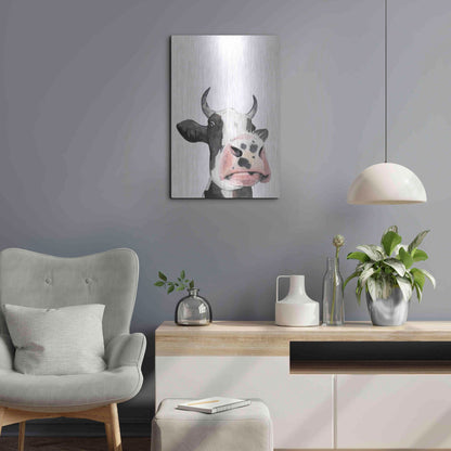 Luxe Metal Art 'Watercolor Cow Portrait I' by Grace Popp, Metal Wall Art,16x24