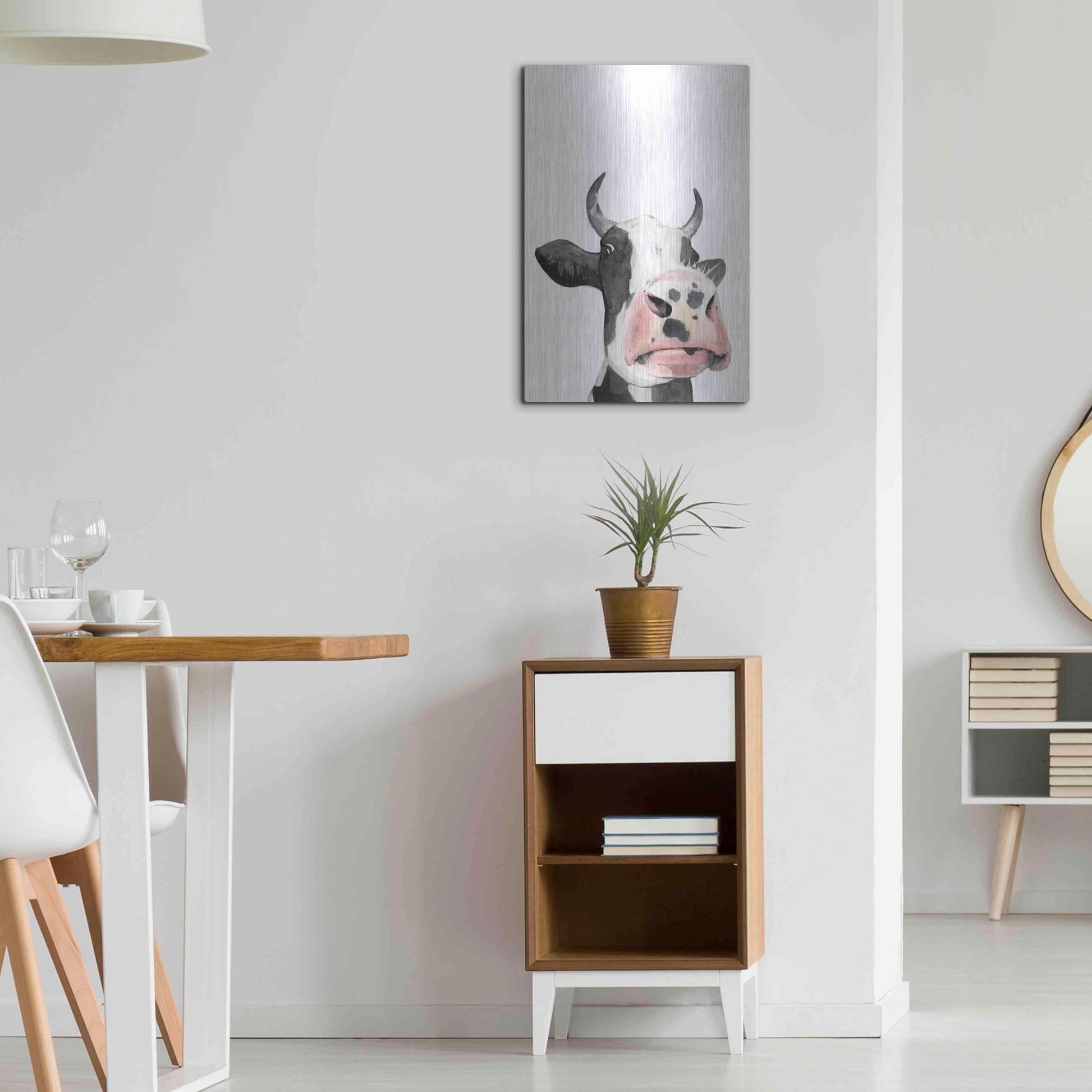 Luxe Metal Art 'Watercolor Cow Portrait I' by Grace Popp, Metal Wall Art,16x24