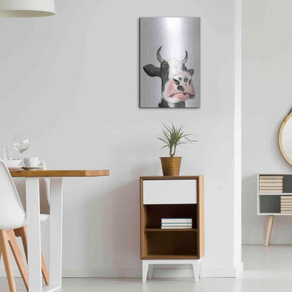 Luxe Metal Art 'Watercolor Cow Portrait I' by Grace Popp, Metal Wall Art,16x24