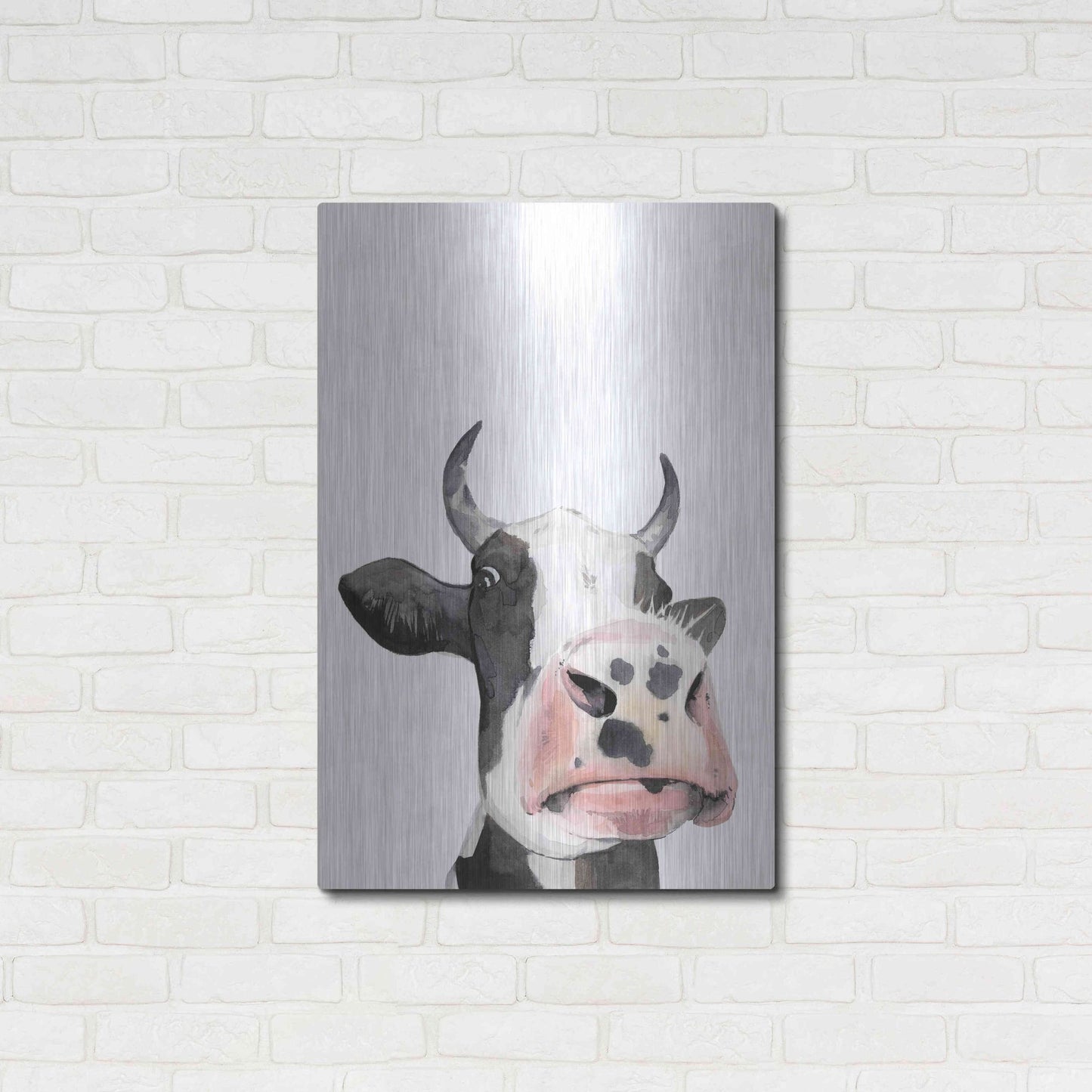 Luxe Metal Art 'Watercolor Cow Portrait I' by Grace Popp, Metal Wall Art,24x36