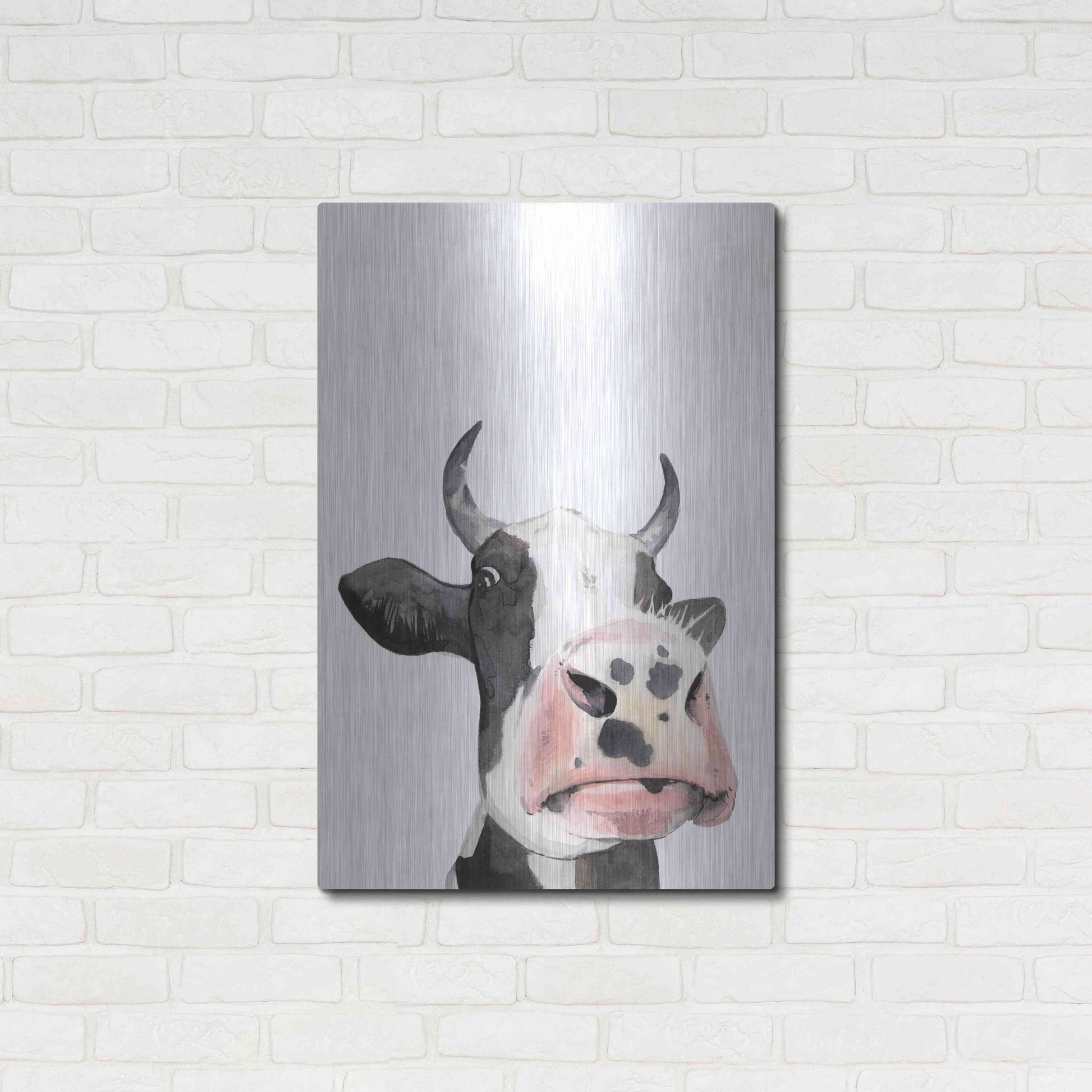 Luxe Metal Art 'Watercolor Cow Portrait I' by Grace Popp, Metal Wall Art,24x36