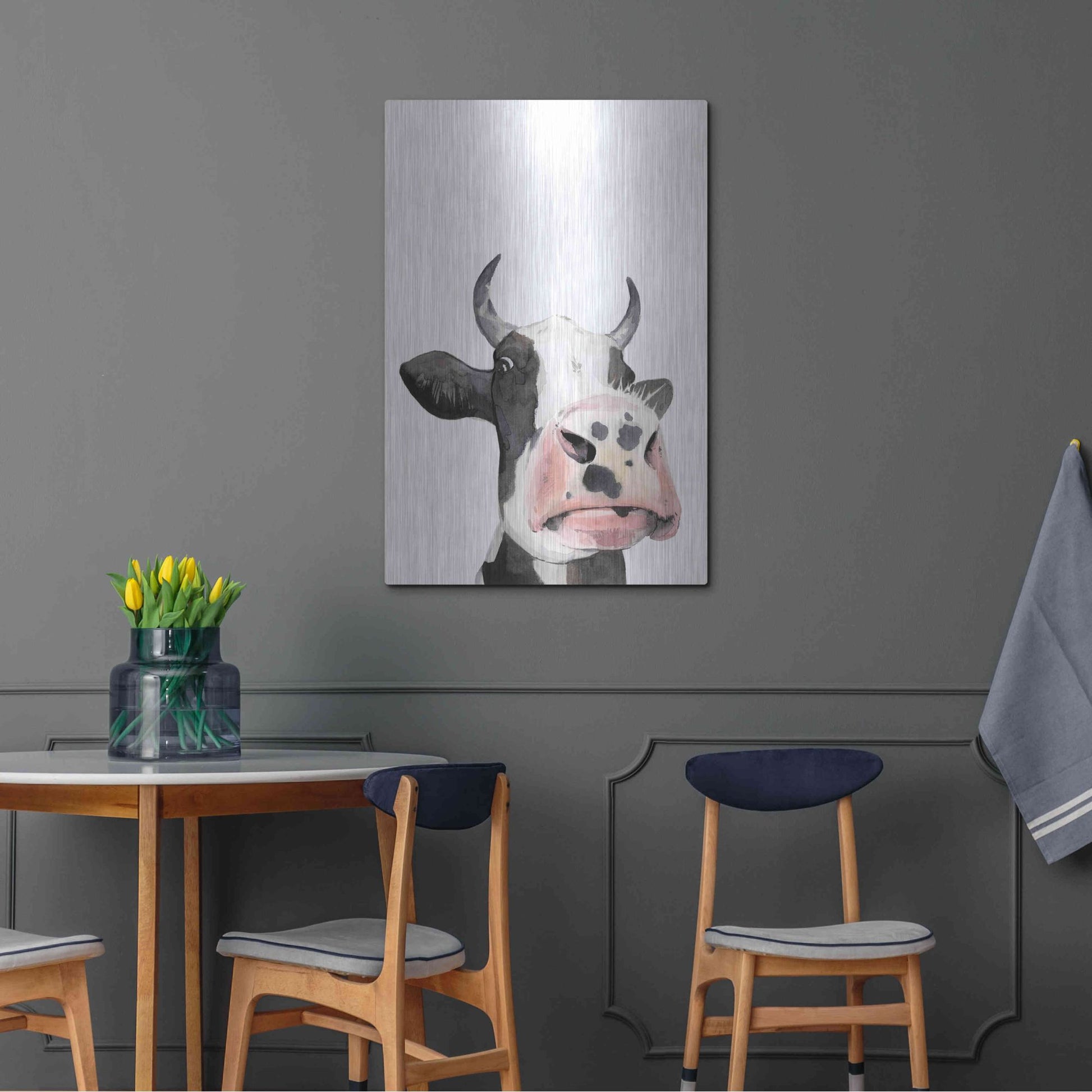 Luxe Metal Art 'Watercolor Cow Portrait I' by Grace Popp, Metal Wall Art,24x36
