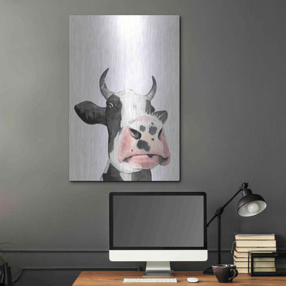 Luxe Metal Art 'Watercolor Cow Portrait I' by Grace Popp, Metal Wall Art,24x36