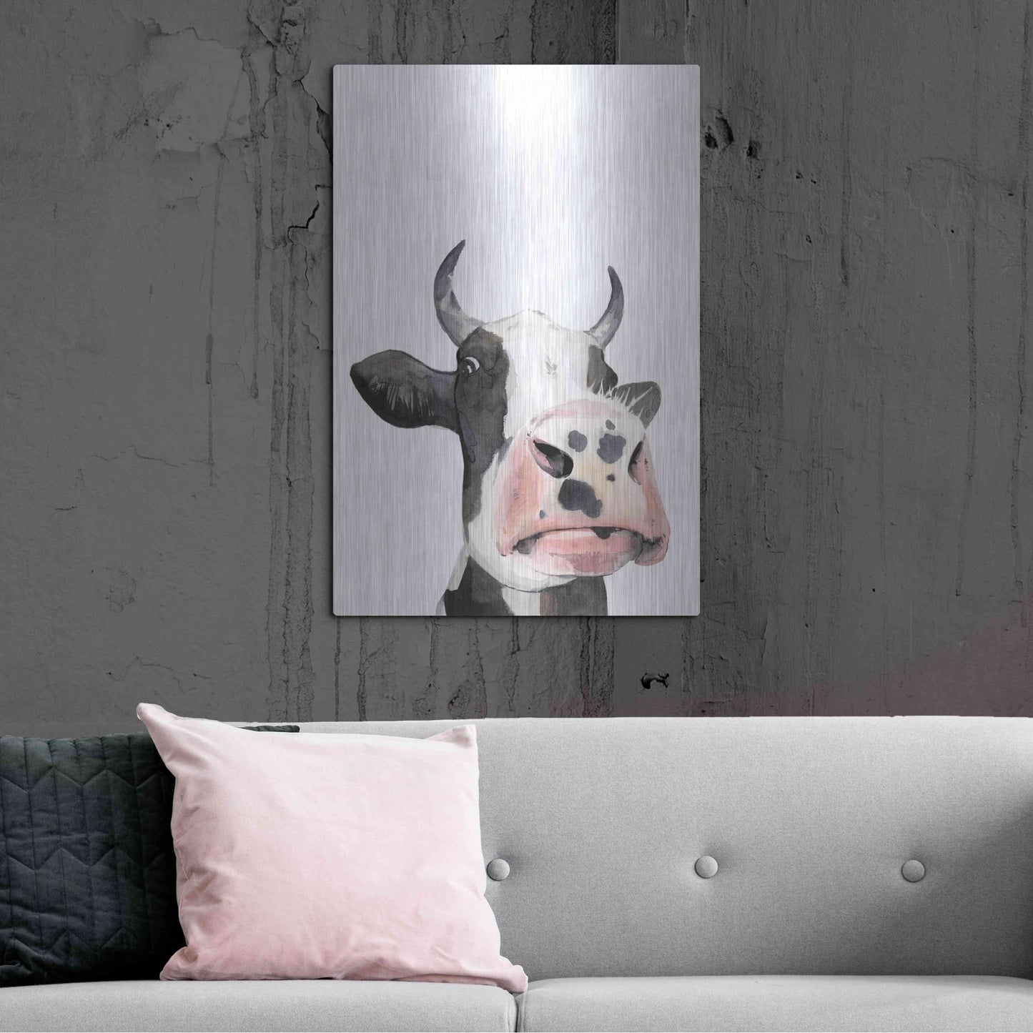 Luxe Metal Art 'Watercolor Cow Portrait I' by Grace Popp, Metal Wall Art,24x36