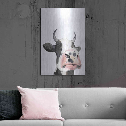 Luxe Metal Art 'Watercolor Cow Portrait I' by Grace Popp, Metal Wall Art,24x36