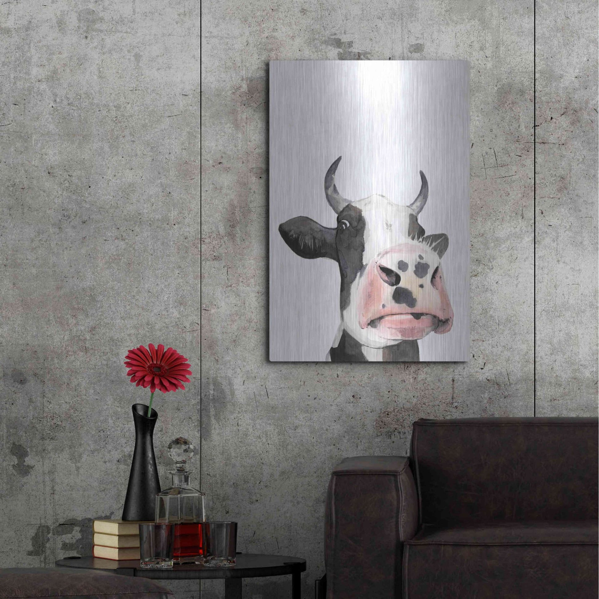 Luxe Metal Art 'Watercolor Cow Portrait I' by Grace Popp, Metal Wall Art,24x36