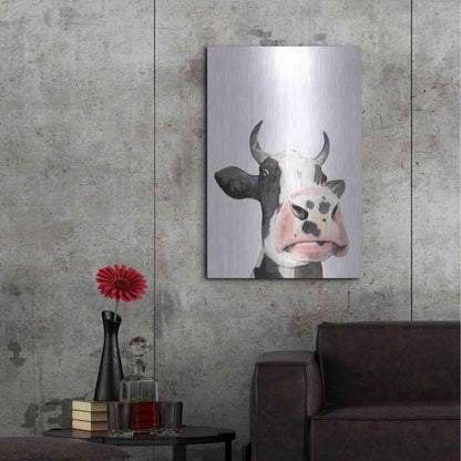 Luxe Metal Art 'Watercolor Cow Portrait I' by Grace Popp, Metal Wall Art,24x36