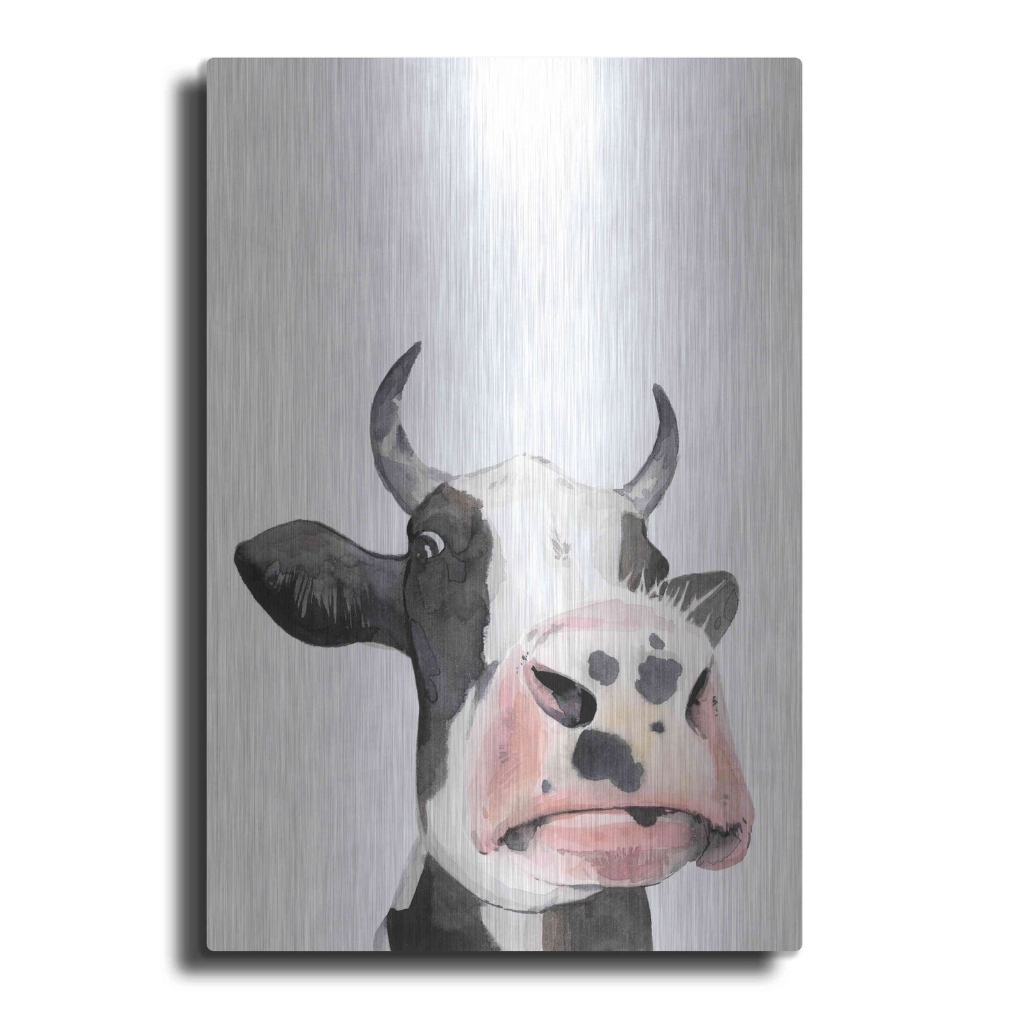 Luxe Metal Art 'Watercolor Cow Portrait I' by Grace Popp, Metal Wall Art
