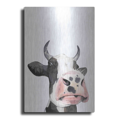 Luxe Metal Art 'Watercolor Cow Portrait I' by Grace Popp, Metal Wall Art