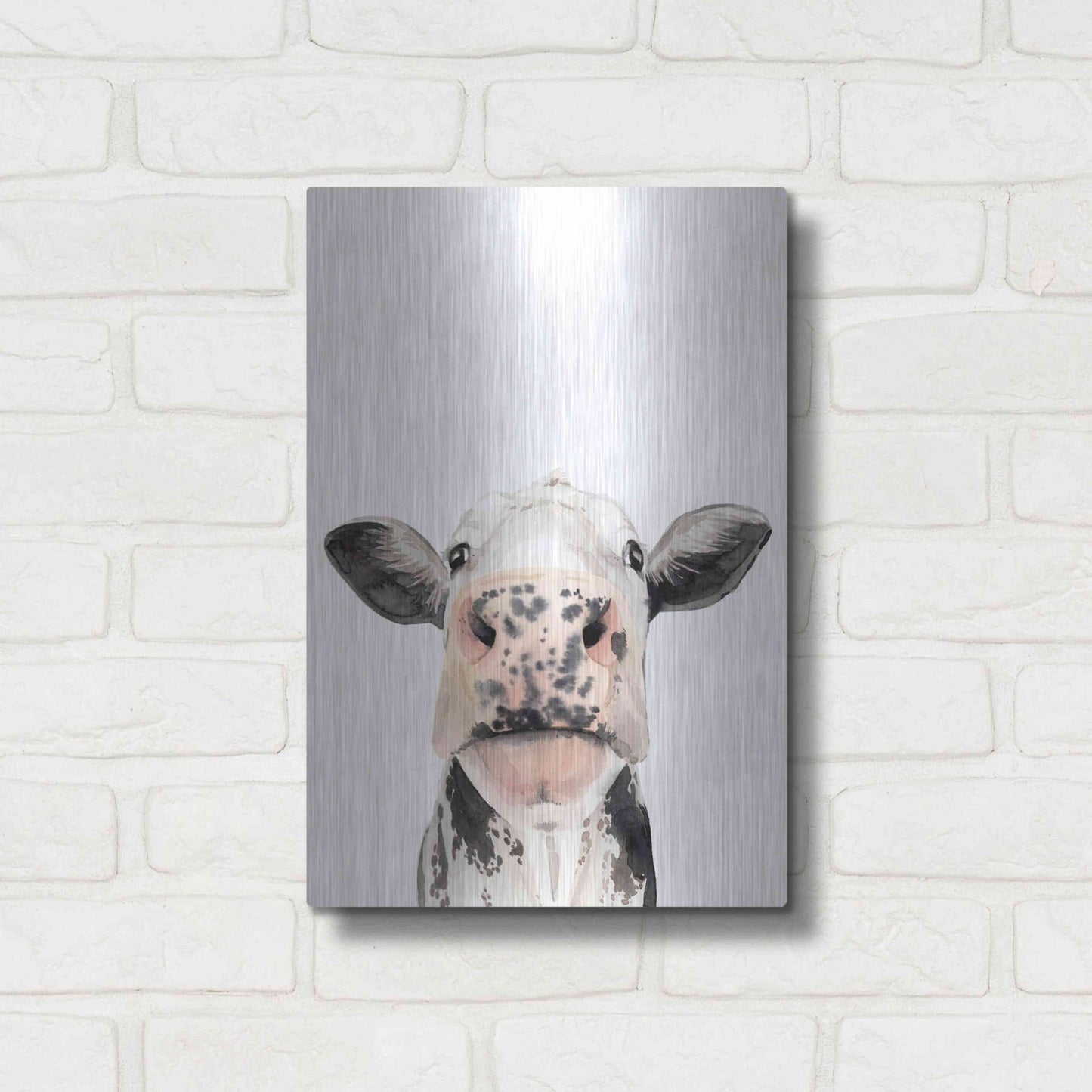 Luxe Metal Art 'Watercolor Cow Portrait II' by Grace Popp, Metal Wall Art,12x16
