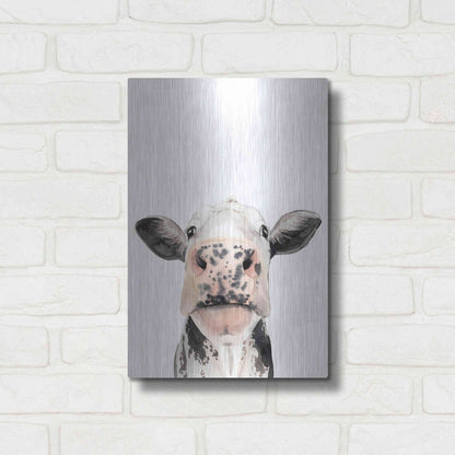Luxe Metal Art 'Watercolor Cow Portrait II' by Grace Popp, Metal Wall Art,12x16