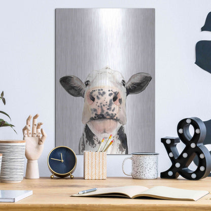 Luxe Metal Art 'Watercolor Cow Portrait II' by Grace Popp, Metal Wall Art,12x16