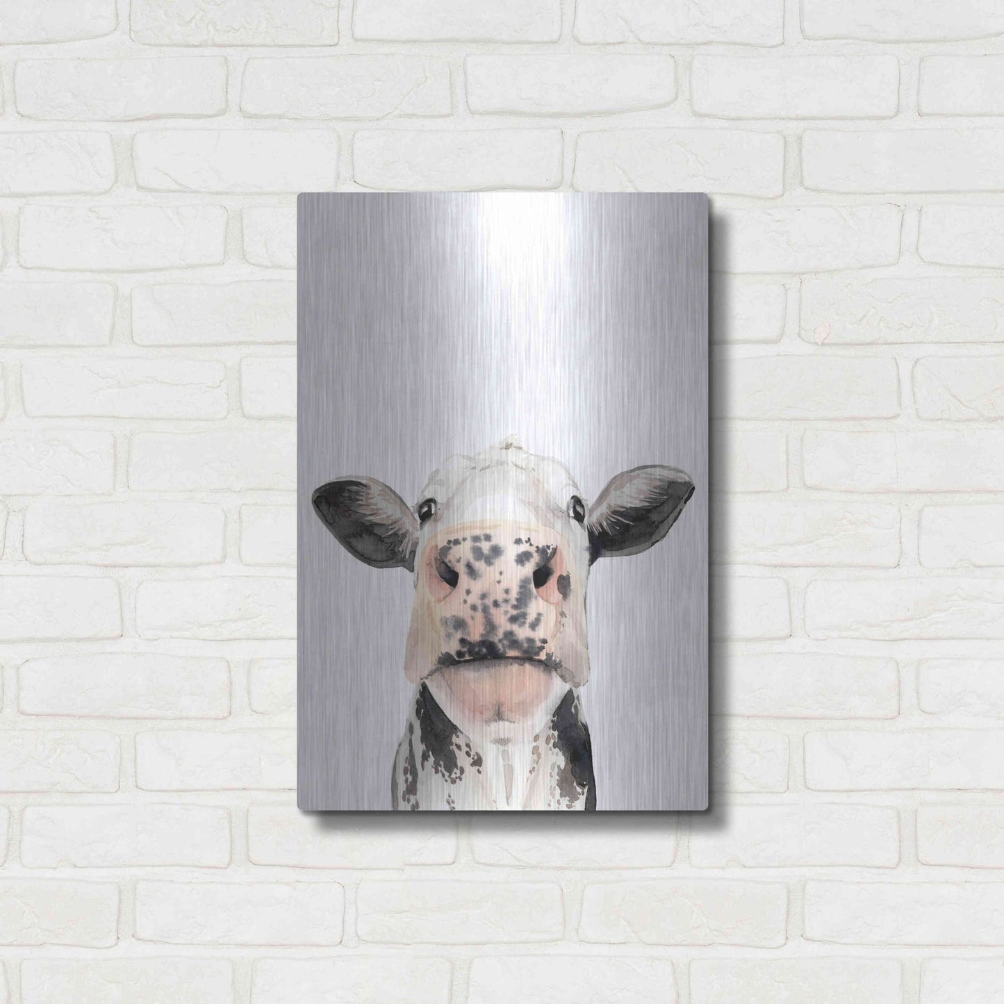 Luxe Metal Art 'Watercolor Cow Portrait II' by Grace Popp, Metal Wall Art,16x24