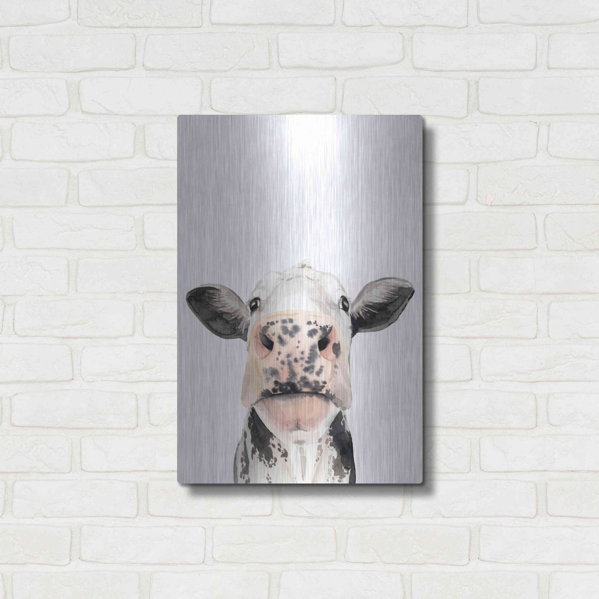Luxe Metal Art 'Watercolor Cow Portrait II' by Grace Popp, Metal Wall Art,16x24