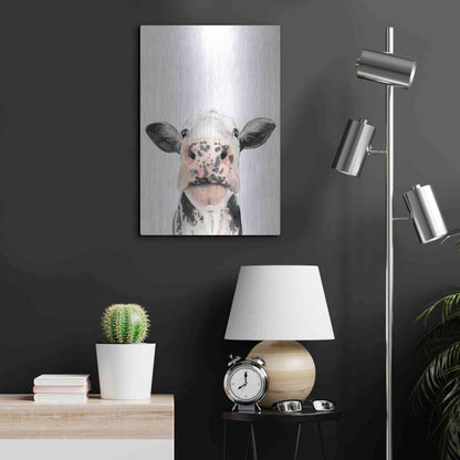 Luxe Metal Art 'Watercolor Cow Portrait II' by Grace Popp, Metal Wall Art,16x24
