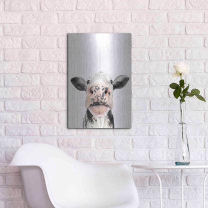 Luxe Metal Art 'Watercolor Cow Portrait II' by Grace Popp, Metal Wall Art,16x24