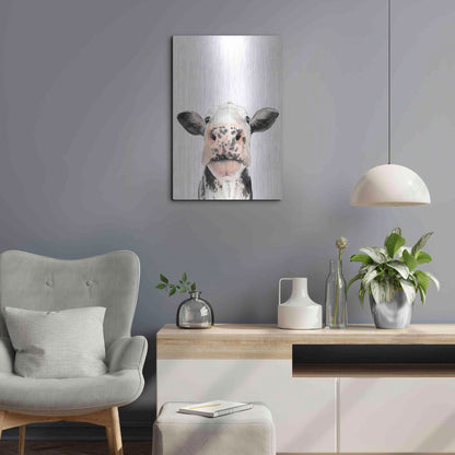 Luxe Metal Art 'Watercolor Cow Portrait II' by Grace Popp, Metal Wall Art,16x24