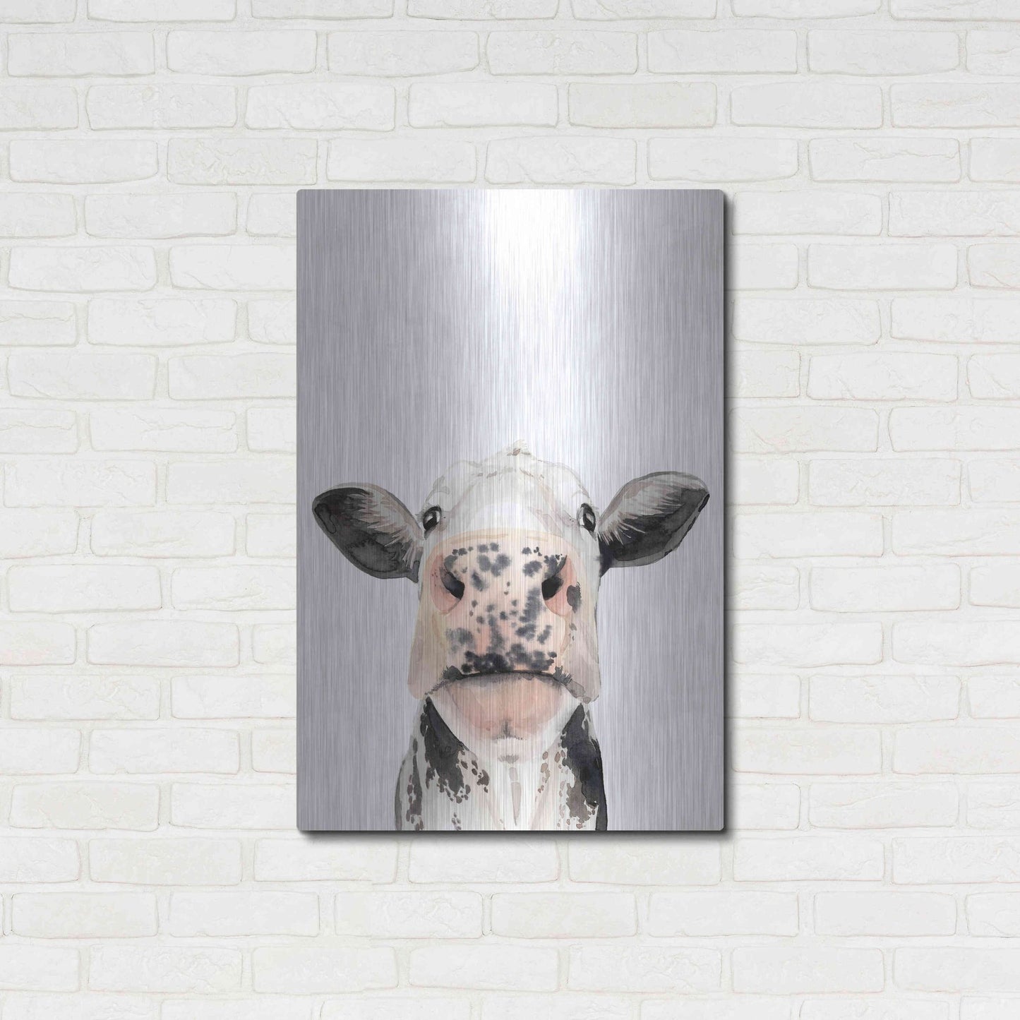 Luxe Metal Art 'Watercolor Cow Portrait II' by Grace Popp, Metal Wall Art,24x36