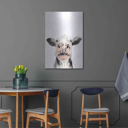 Luxe Metal Art 'Watercolor Cow Portrait II' by Grace Popp, Metal Wall Art,24x36