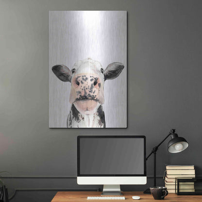 Luxe Metal Art 'Watercolor Cow Portrait II' by Grace Popp, Metal Wall Art,24x36