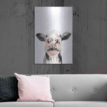 Luxe Metal Art 'Watercolor Cow Portrait II' by Grace Popp, Metal Wall Art,24x36